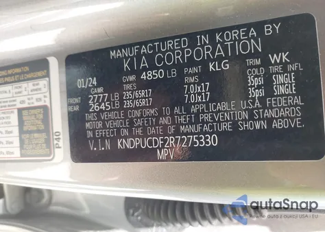 2024 Kia Sportage Lx z USA, uszkodzony, nr VIN KNDPUCDF2R7275330